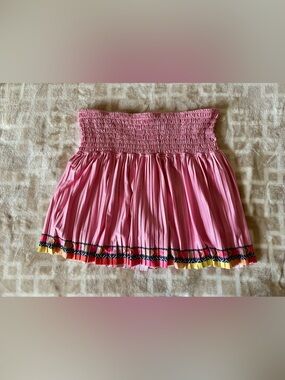 Lucky in Love Pink Smocked Pleated Skort with Multicolor Trim